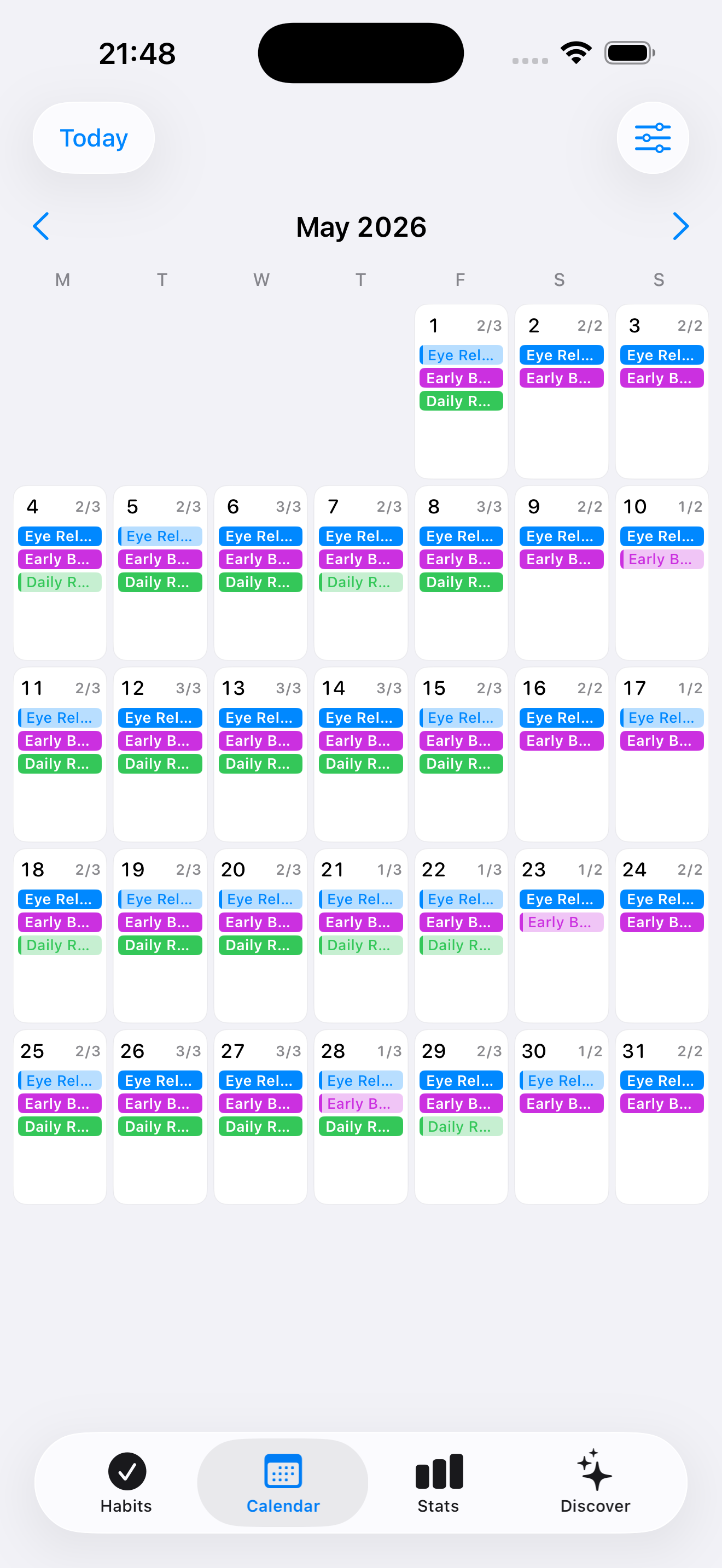 Calendar view — a whole month at a glance